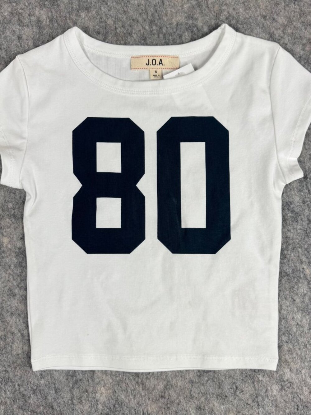 J.O.A. Crop T Shirt Number 80 White Black Short Sleeve Sporty